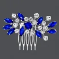 Vintage silver bridal hair comb with royal blue and clear marquise cut rhinestones. - Luxury Versatile Style (HS-J6395SBLUE) / Blue