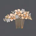 Elegant vintage gold bridal hair comb with shimmering rhinestones and floral design - Flower Versatile Style (HS-J2720G) / Gold