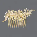 Vintage bridal golden alloy hair comb with sparkling rhinestones in floral design - Luxury Bridesmaid Style (HS-J7012G) / Gold