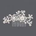 Elegant silver bridal hair comb with vintage rhinestone flowers and pearl details - Luxury Floral Vine Style (HS-J4513) / Silver