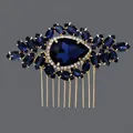 Elegant vintage bridal hair comb featuring navy blue crystals in a gold-tone alloy setting - Luxury Dinner Style (HS-J7076GBLUE) / Blue