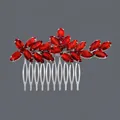 Elegant retro bridal hair comb featuring ruby red marquise crystals and silver alloy finish - Luxury Banquet Style (HS-J6836SRED) / Red