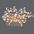Vintage gold bridal hair comb with elegant butterfly motifs and sparkling rhinestones - Pearl Rhinestone Style (HS-J4896) / Gold