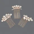 Set of three gold bridal hair combs with premium luxury sparkling clear rhinestones - Simple Versatile Style (HS-J7247G) / Gold