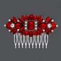 Vintage bridal hair comb featuring red and white rhinestones on a silver-tone alloy base - Versatile Girly Style (HS-J5070SRED) / Red
