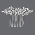 Elegant silver bridal hair comb featuring vintage rhinestone flower and leaf patterns - Versatile Rhinestone Style (HS-J7099S) / Silver