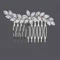 Elegant silver vintage-style bridal hair comb with shimmering marquise rhinestone leaf pattern - Flower Versatile Style (HS-J6532S) / Silver