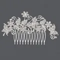 Elegant vintage silver bridal hair comb with sparkly rhinestone floral leaf pattern - Bridal Luxury Style (HS-J6543S) / Silver