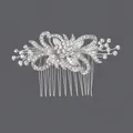 Vintage silver bridal hair comb with intricate floral rhinestone design for wedding banquet - Silver Banquet Style (HS-J5949)
