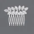 Vintage bridal silver hair comb featuring elegant leaf-shaped clear crystal rhinestones - Versatile Girly Style (HS-J6801S) / Silver