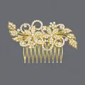 Vintage-style bridal hair comb featuring golden alloy with brilliant rhinestone floral accents - Bridal Versatile Style (HS-J7010G) / Gold
