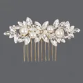 Vintage bridal hair comb featuring marquise rhinestones and elegant white pearls - Pearl Rhinestone Style (HS-J7277G) / Gold