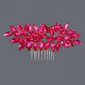 Elegant vintage bridal alloy hair comb featuring luxury magenta marquise rhinestones - Luxury Photoshoot Style (HS-J7367SROSE) / Rose Red