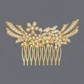 Vintage bridal gold hair comb with sparkling flower rhinestones for wedding hairstyles - Luxury Photoshoot Style (HS-J7011G) / Gold