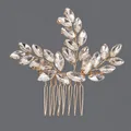Elegant gold finish bridal hair comb with marquise cut rhinestones for wedding hair bun - Branch Rhinestone Style (HS-J7124G) / Gold