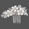 Elegant vintage bridal hair comb featuring white enamel flowers and sparkling clear rhinestones - Flower Versatile Style (HS-J2720S) / Silver