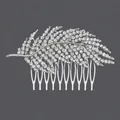 Elegant silver leaf-shaped bridal hair comb with sparkly rhinestones for weddings - Leaf Rhinestone Style (HS-J5919) / Silver