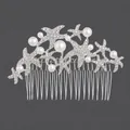 Elegant silver bridal hair comb featuring rhinestone-encrusted starfish and pearls. - Starfish Pearl Style (HS-J3180) / Silver