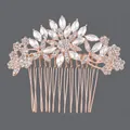Elegant rose gold bridal hair comb with shimmering clear rhinestone floral design - Girly Forest Style (HS-J4098RG) / Rose Gold