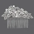 Vintage silver bridal hair comb featuring sparkling crystal floral and leaf designs - Floral Leaf Versatile Insert (HS-J465) / Silver