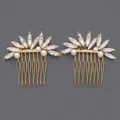 Vintage bridal hair comb set with clear marquise crystals and pearls in gold finish. - Bridal Banquet Insert (HS-J7319G) / Gold