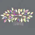 Elegant vintage iridescent rhinestone bridal hair comb with silver alloy base for weddings - Luxury Photoshoot Insert (HS-J7367SAB) / Colorful Zirconia