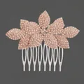 Vintage bridal flower hair comb featuring pink rhinestones and silver alloy base - Versatile Girly Hair Comb (HS-J2422RG) / Rose Gold