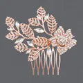 Vintage rose gold bridal hair comb with crystal leaves and flower for wedding updo - Luxury Photoshoot Insert (HS-J4377RG) / Rose Gold