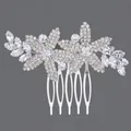 Elegant silver vintage bridal hair comb featuring sparkling leaf and floral rhinestones - Flower Versatile Insert (HS-J6875S) / Silver