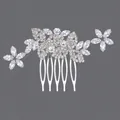 Elegant silver bridal hair comb with marquise and round rhinestones in floral design. - Banquet Luxury Insert (HS-J6876S) / Silver