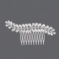 Elegant silver vintage bridal hair comb featuring leaf shaped clear rhinestones - Forest Girly Insert (HS-J3992) / Silver