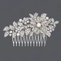 Retro silver bridal hair comb with elegant rhinestones and white pearls floral design - Pearl Floral Versatile Insert (HS-J5128) / Silver