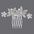Elegant vintage bridal hair comb with shimmering clear crystals and alloy flowers for weddings - Rhinestone Floral Insert (HS-J6872S) / Silver