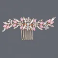 Elegant vintage bridal hair comb with pink marquise crystals and clear rhinestones detail - Gold Forest Style (HS-J6797G) / Gold