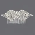 Vintage bridal hair comb featuring elegant rhinestones and faux pearls for wedding hairstyles - Heavy Craft Pearl Insert (HS-J7128S) / Silver