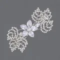 Vintage bridal silver hair clip with intricate rhinestone flower and leaf design - Flower Versatile Hair Clip (HS-J7047S) / Silver