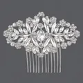 Silver-toned vintage bridal hair comb elegantly decorated with sparkling clear rhinestones. - Rhinestone Photoshoot Insert (HS-J1071) / Silver