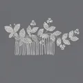 Elegant vintage silver bridal hair comb with butterfly and leaf rhinestone details - Daily Princess Style (HS-J6759S) / Silver