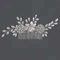 Elegant silver bridal hair comb with sparkling rhinestones in a floral leaf design. - Branch Princess Style (HS-J6487) / Silver
