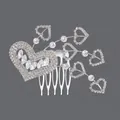 Elegant silver bridal hair comb with sparkly rhinestone heart and crystal accents for weddings - Heart Rhinestone Style (HS-J6838S) / Silver