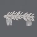 Vintage bridal alloy hair comb with sparkling leaf-shaped rhinestone accents - Rhinestone Bridal Double Comb (HS-J3977) / Silver