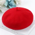 Classic red wool beret for women with retro felt texture and minimalist design - One Size / Red