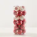 Set of 6cm red and white Christmas balls with snowflake patterns in a clear tube - 6cm Painted Red+White Bucket