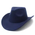 Classic navy blue felt cowboy hat with heart-shaped crown and curved brim detail - One Size / Dark Blue