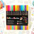 24-color shimmering double-line outline markers set for artistic DIY scrapbooking and drawing - Double-Ended 12Pcs 24 Colors Double Line Markers (No Inner Box)