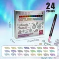 Premium 24-color metallic double line outline marker pens for DIY art projects - 24 Colors Double Line Markers (Paper Box)