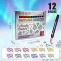 12 colors double line outline marker set for metallic drawing and creative journaling - 12 Colors Double Line Markers (Paper Box)