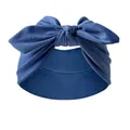Close-up of a solid blue knotted rabbit ear elastic headband for yoga and sports activity - Blue