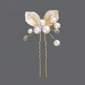 Elegante forcina da sposa dorata con perle artificiali e strass scintillanti - Stile Foglia Perla Artificiale (HS-J5043)