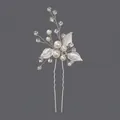 Elegante forcina per capelli da sposa argento con strass scintillanti e perle bianche. - Stile Ramo e Foglia Dolce Argento (HS-J2656S)